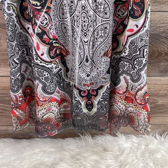 ONE WORLD Womens Sequined Trim  Flutter Sleeve Paisley Blouse Petite Small Boho - Picture 4 of 7